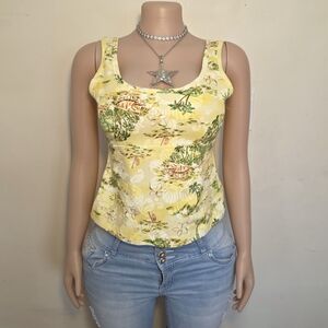 ☆Wave Zone Floral Scoop Neck Tank Top - Yellow☆